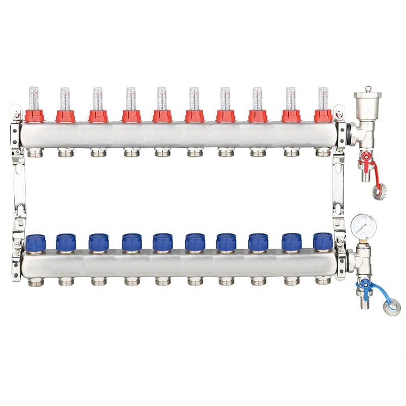 10 Port UFH Manifold Inc Pressure Gauge & Auto Air Vent | ZL-117510