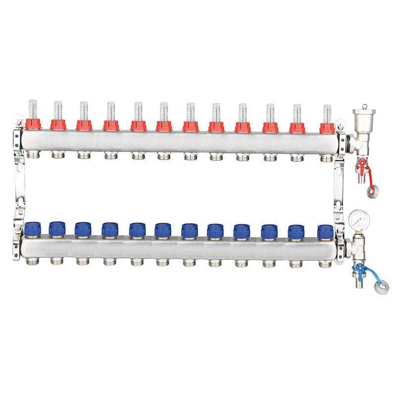 12 Port UFH Manifold Inc Pressure Gauge & Auto Air Vent | ZL-117512