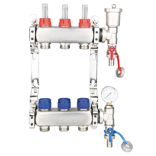 3 Port UFH Manifold Inc Pressure Gauge & Auto Air Vent | ZL-117503