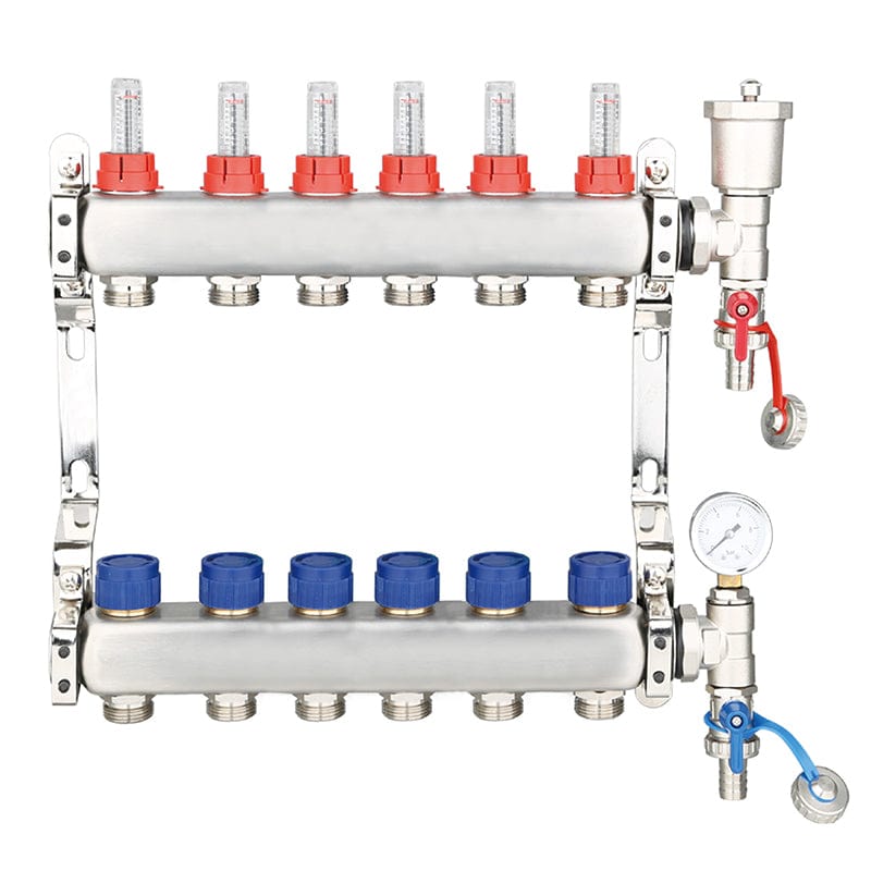 6 Port UFH Manifold Inc Pressure Gauge & Auto Air Vent | ZL-117506