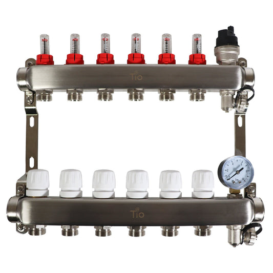 Tio 6 Port Manifold With Pressure Gauge & Auto Air Vent | TIOMAN0006 BM01777