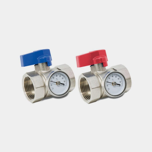 Reliance 1" Ufh Manifold Ball Valves With Gauge Red+Blue Pair | BVAL452001 BM01497